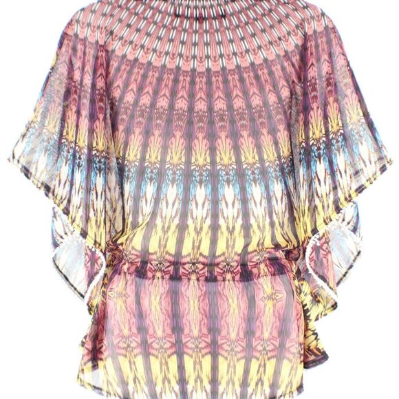 Autumn Saint James Sz S Red Purple Yellow Multi Beaded Poly Sheer Chiffon Top - Picture 3 of 7